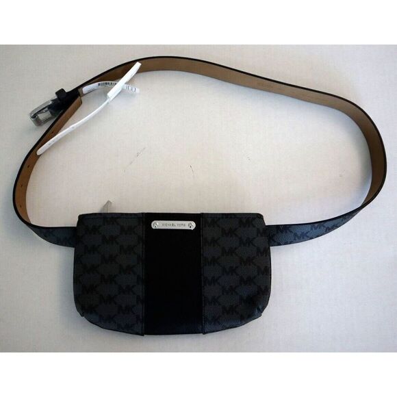 Michael Kors 556137C 001 Sz L/XL Black Signature MK Allover Print Belt Bag $88 - Picture 1 of 7